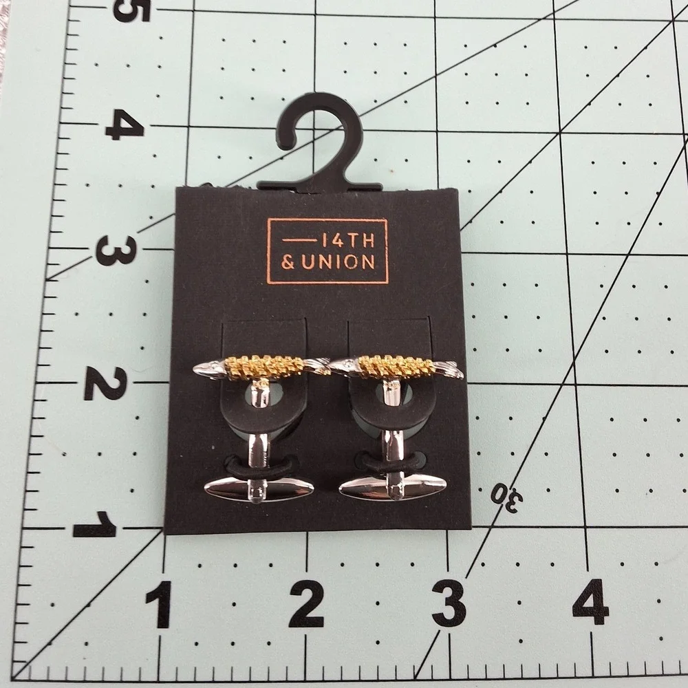 14th & Union Mens Fishbone Cufflinks Two-Tone Silver Gold Fish Skeleton Novelty